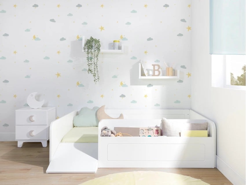 Dormitorio infantil Cama Montessori Blanca con rampa 